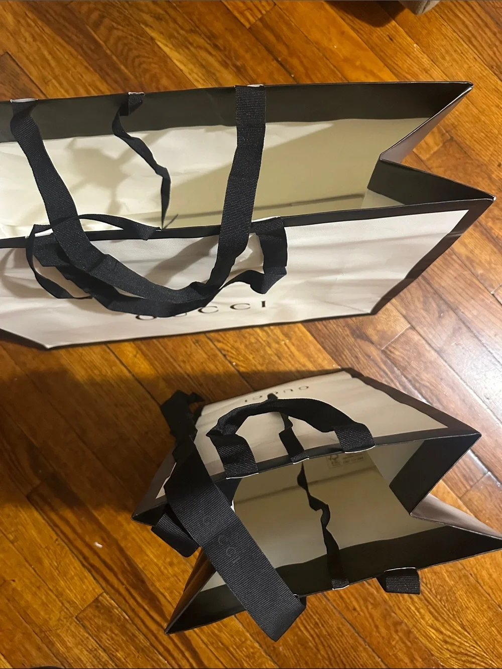 Gucci White and Black Logo Shopping Bags - Pair With Gucci Gross Grain Ribbon
